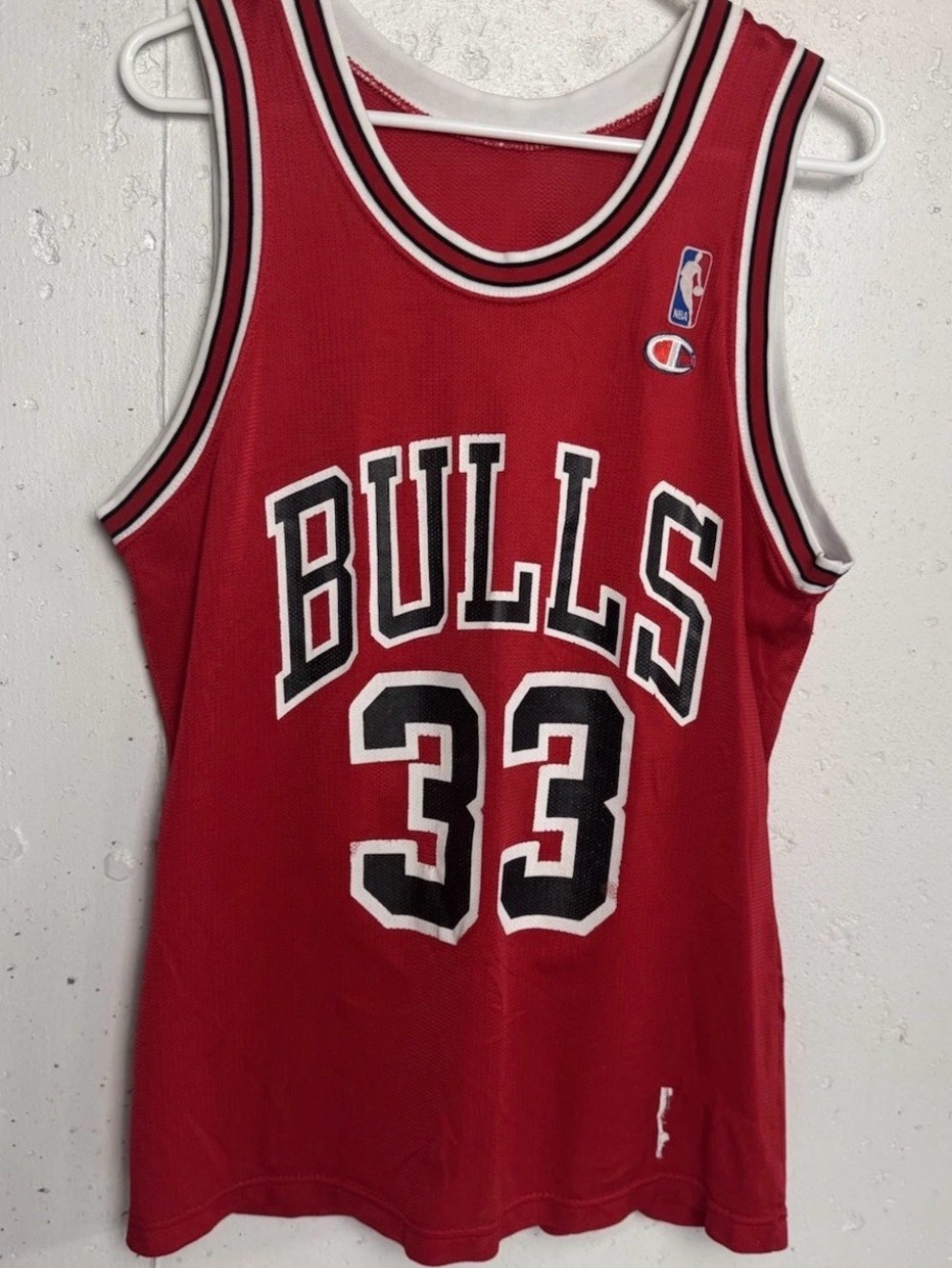 Champion Red Chicago Bulls #33 Basketball Jersey with Black & White Trim